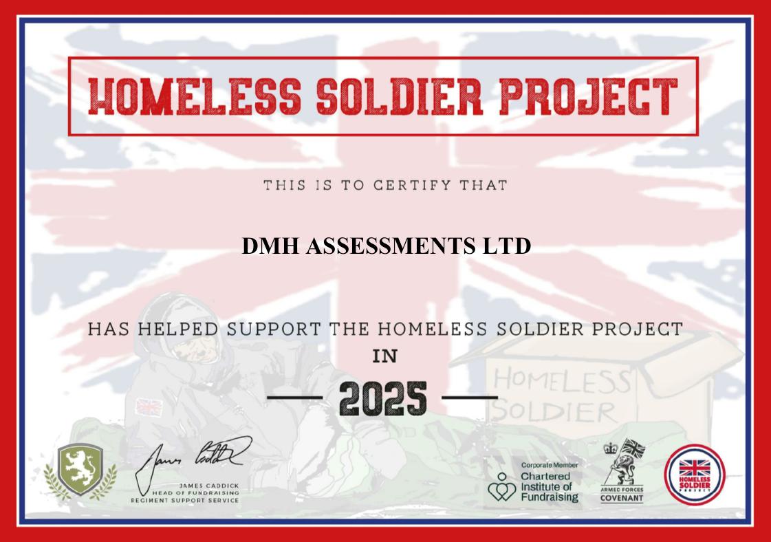 Certificate of appreciation for supporting the Homeless Soldier Project in 2025